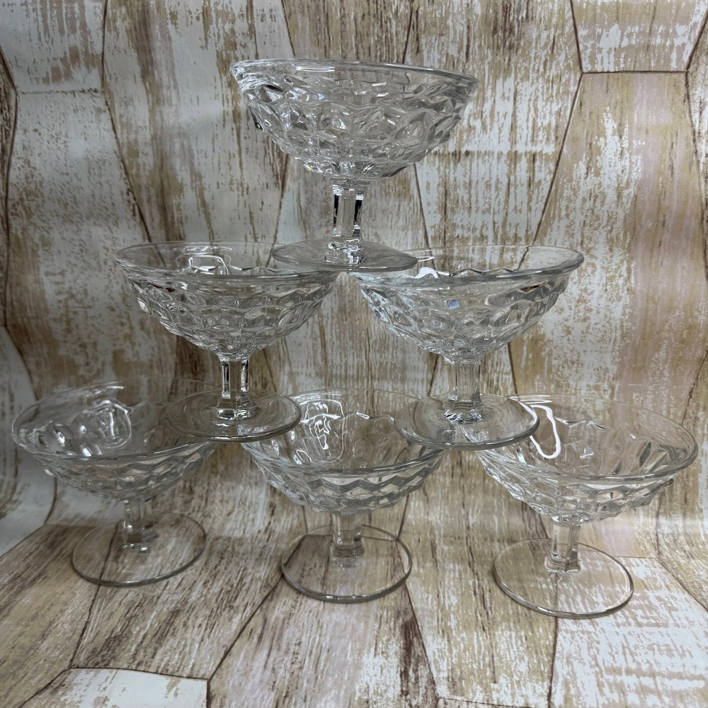 Lot 6 Vintage Fostoria‎ American Clear Glass Dessert Bowls Footed Sherbet Coupes